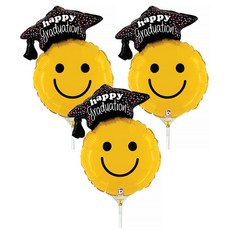 GRABO BALLOONS 畢業快樂微笑迷你造型鋁箔氣球, 3個, 混合色