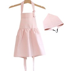 SEMOMS 女童舒適荷葉邊條紋圍裙 + 頭巾套組