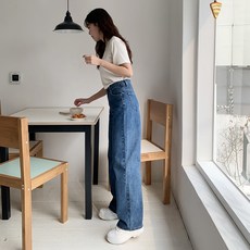 Tomatofactory 女款高腰寬版基本款牛仔褲