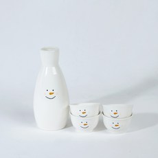 Modern House L雪人酒瓶+燒酒杯 4入組, 玻璃瓶+酒杯 4入, 1組, 白色