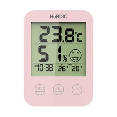 HuBDIC 時鐘溫濕度計, 粉色, 1入