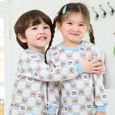 bonumam 兒童西洋棋小熊九分提花家居服上下套裝