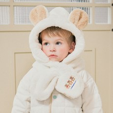 mollimelli 兒童款大熊保暖連帽圍脖