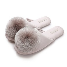 bebehome 時尚流蘇球緞面軟拖鞋 - 灰色, 1雙