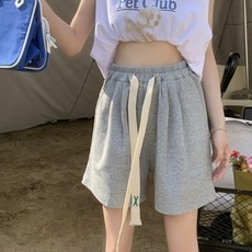 구디프 여성용 롱스트링 슬림핏 솔리드 5부 팬츠