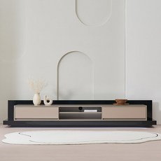 데코퍼니쳐 레이즈 거실 수납장 4단 2300 방문설치, 오크 블랙