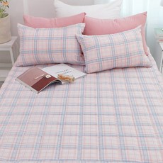 보몽드 국내 제조 부드러운 워싱 밴딩 캔디체크 침대패드, 캔디체크 핑크