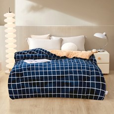 J-bedtime 床寢時光 抗寒保暖羊羔絨法蘭絨加厚暖暖被 U5041L, 藍格