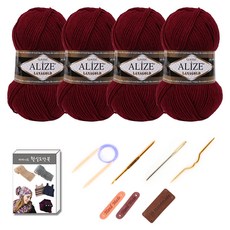 alize 針織圍巾披肩 紗線球4球 DIY套組, 57酒, 1套