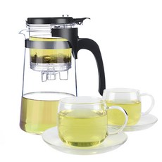 카페리아 원터치 유리 티포트 650ml CT1 + 코맥 유리 찻잔 T6 200ml x 2p 세트, 혼합색상, 1개