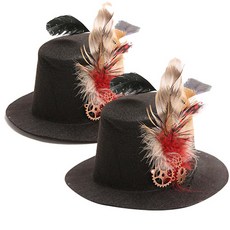 PARTYHAE 孩童萬聖節羽毛鏈紳士帽, 黑色的, 2個