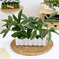 플라워트리 조화 녹색식물 장식 울타리 화분 세트 24cm, 야자나무잎 화이트 울타리, 1세트