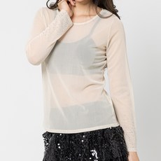 素色網紗單層T恤 LDT23700, 米色