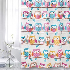 HOMEDAUM 插畫貓頭鷹世界 EVA FABRIC 浴簾, 1個, 多色(混合), 單一顏色