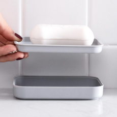 Berry Good Pick 雙層排水簡約設計肥皂託盤 12.5 x 9 x 2 cm, 2個, 灰色