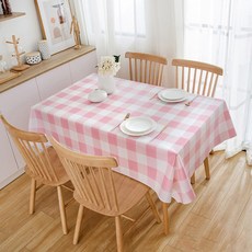 防水桌巾, 格子粉, 4人款(137x180cm)