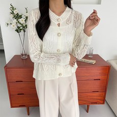 비비에모 여성용 라미앙 진주버튼 청순 펀칭 가디건 00266