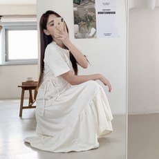 린다샵 쿠트피 라운드넥 스트링 통기성 반팔 캉캉 롱 원피스 cpops8709k33