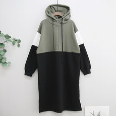 iyaan 孕婦加絨拼色連帽連身裙