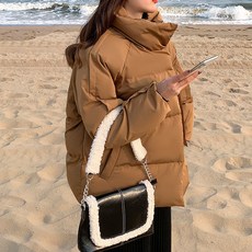 구디프 여성용 오버핏 포근 숏 패딩