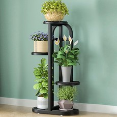 가드닝 철제 화분진열대, 4단, 블랙