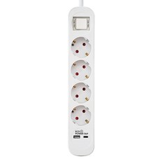 EcoPowerTap USB 3合1充電4孔電源排插, 2.5m, 白色, 1個