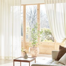 VIEW HOUSE 奶油雪紡紗眼孔窗簾 2入, 象牙白