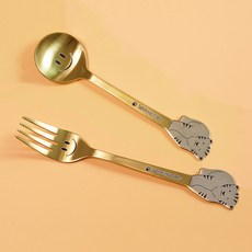 Table Art 孩童老虎造型餐具組, 霧面金色, 湯匙+叉子