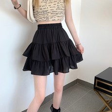 MarketA 女款層層荷葉邊A字鬆緊腰迷你短裙