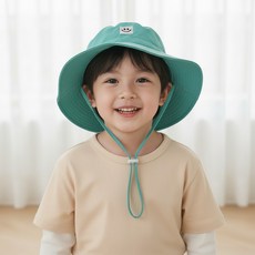 SOMNIUMBEBE 兒童方形徽章防紫外線可調式綁帶狩獵帽