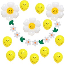 PARTYSHOW 派對用雛菊銀箔氣球+微笑氣球+小花掛環, 混色, 1組