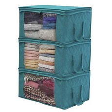 衣物整理收納拉鍊式收納箱 35L 3入 YT_RA1290, 藍色, 1套