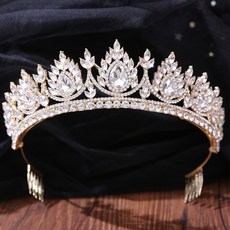 Get It Blue 女王水晶線條皇冠, 金色 + 白色, 1個