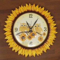 무소음 500 해바라기 부엉이 엔틱 벽시계, 아이보리