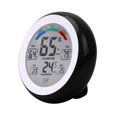 Y&B圓形數位溫濕度計 室內用, 黑色的, 1個