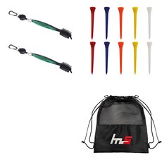 NAYASTYLE 高爾夫球桿頭清潔器 2入 + 塑膠高爾夫長球釘 10入 + 收納袋組合, GFYP-10-4+167-3PU, 1套