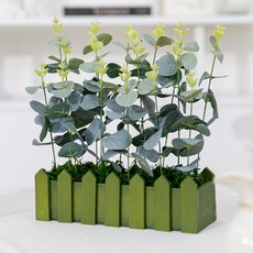 flowertree 人造綠色植物裝飾圍欄花盆組 24cm, 1套, 尤加利綠色圍欄