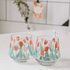 復古風格鬱金香玻璃杯 350ml, 混合色, 2個