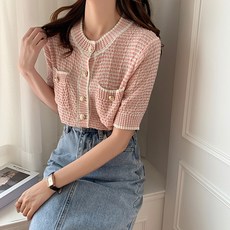 Lemon Soul 女款蓬蓬針織短袖開襟衫