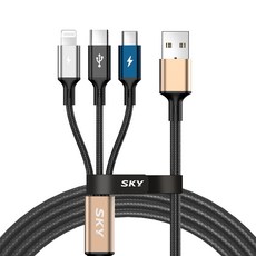 SKY 비트 27W 3IN1 케이블 USB A-C타입, 2m, 1개, 블랙