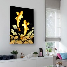 Baek & Art 帆布畫框 黃金錦鯉蓮花圖05