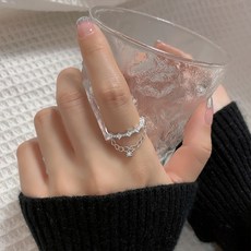 젤루나 여성용 샤인 미니 큐빅 별 체인 드롭 오픈링 반지 B-131
