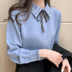 Murielle 蝴蝶結縫線設計翻領罩衫