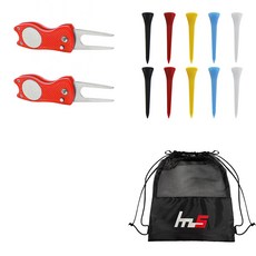 NAYASTYLE 高爾夫果嶺叉修補器 2入 + 塑膠高爾夫標準球Tee 10入 + 收納袋套組 GFYP-39-1+167-2PU, 隨機出貨(高爾夫球Tee)