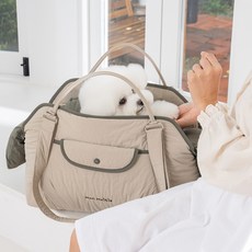 Mon Moitie 狗狗布質布莉歐包, 米色卡其色, 1個