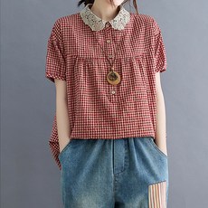 UNI.J 女款Niel蕾絲領格紋襯衫