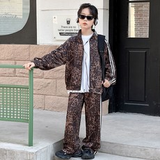 Starbean 兒童豹紋圖案運動服上下裝套裝