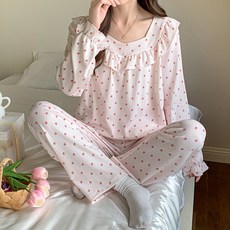 안나앤코 여성용 플로럴 프릴 패턴 긴팔 파자마 상하세트