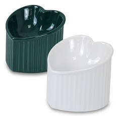 MONAGIO 寵物斜口愛心陶瓷餐具 2件組, 1套, 綠色, 白色