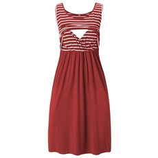 褶皺條紋無袖孕婦連身裙